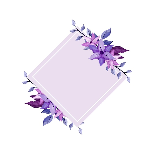 Vector paarse bloem met paarse lijn aquarel bloemen vierkant frame luxe bloemen elementen botanische achtergrond