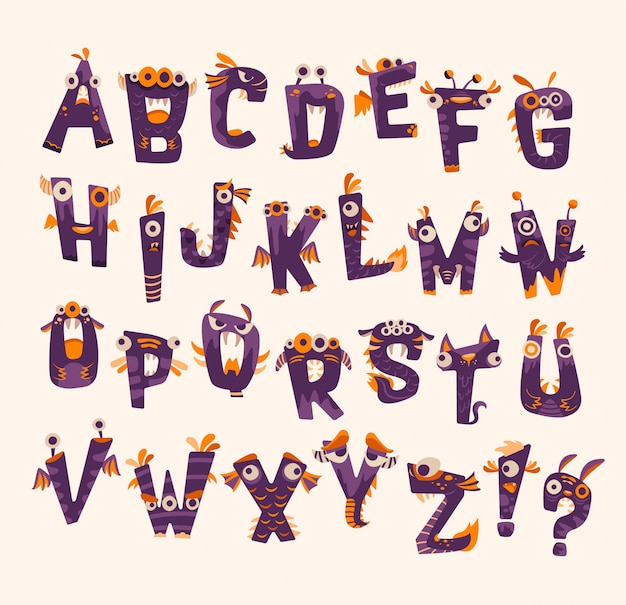 Vector paarse en oranje halloween-monsterlettertypen