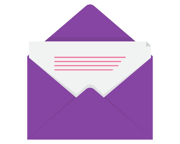 paarse envelop met witte letter