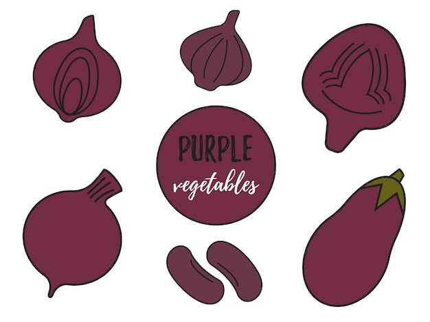 Paarse groenten platte vectorillustratie Lijn overzicht kleur pictogram voor web app minimalistische stijl