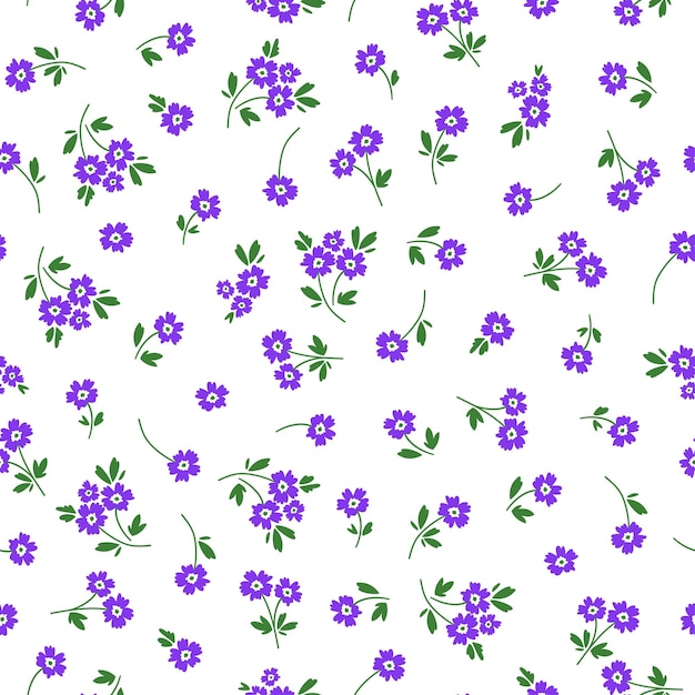 Paarse kleine bloem op witte achtergrond Naadloos patroon met bloem