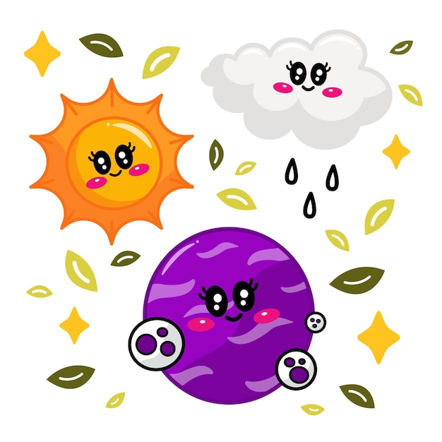 Paarse planeet en wolkenvector.