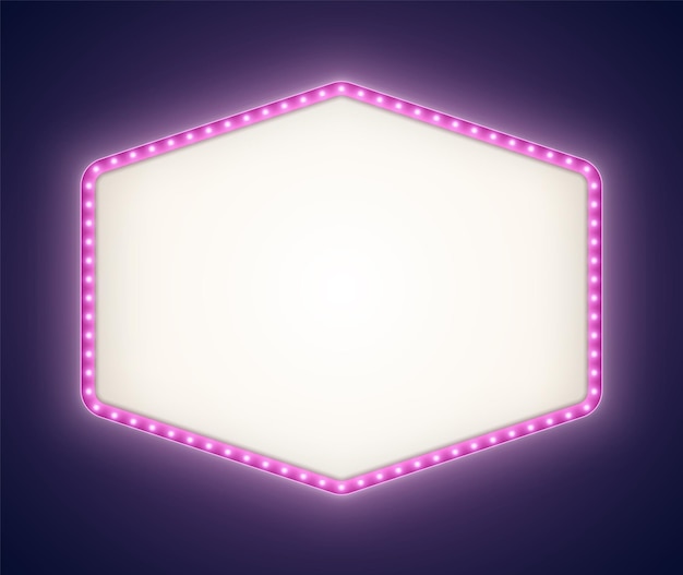 Paarse retro lightbox met witte gloeilampen vintage theater uithangbord mockup geïsoleerd op een donkere achtergrond