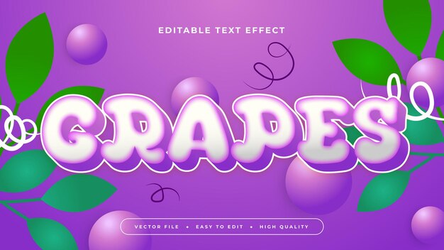 Paarse violette witte en groene druiven 3d bewerkbare tekst effect lettertipe vers fruit sap tekst stijl effect