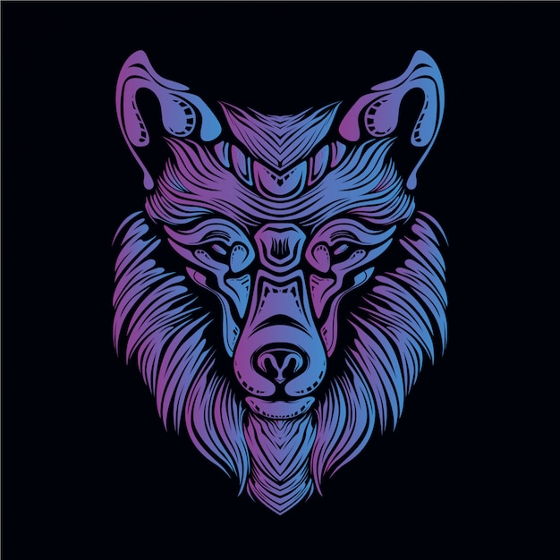 Paarse wolf hoofd illustratie