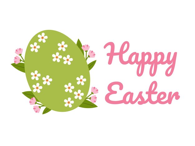 Paas achtergrond met Happy Easter tekst en met bloemen elementen Vector illustratie