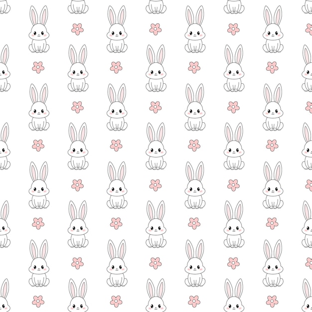 Vector paasbloemen naadloos patroon met konijnen voorjaar of zomer achtergrond met kleine konijnen