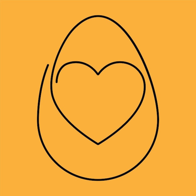 Paasei versierd met hartjes één regel traditioneel eten en symbool voor de orthodoxe en katholieke feestdagen vrolijk pasen zwart-wit doodle vectorillustratie geïsoleerd pictogram of kaart