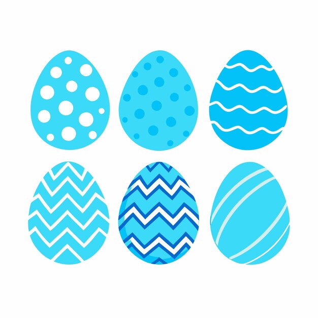 Paaseieren Blauw geschilderde eieren Kleurige strepen puntjes golven op een platte illustratie 9