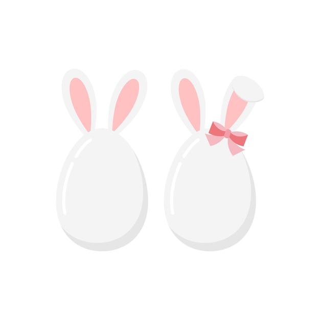 Paaseieren met konijnenoren icon set geïsoleerd op witte achtergrond Witte vogeleieren versierd konijnenoren vector platte ontwerp cartoon stijl illustratie