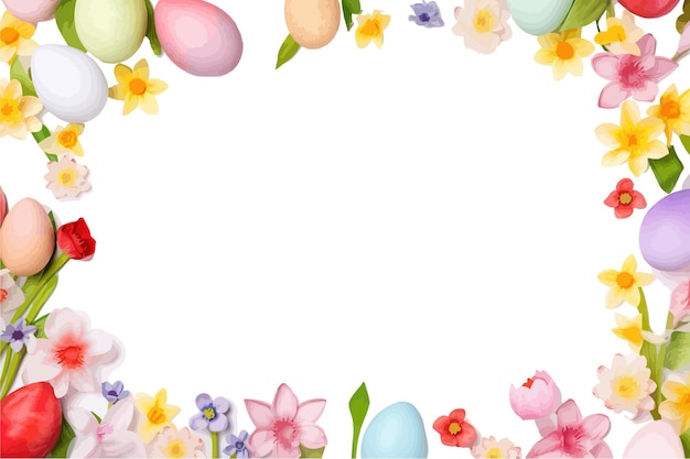 Paasframe met gekleurde paaseieren en bloemen aquarel vector afbeelding
