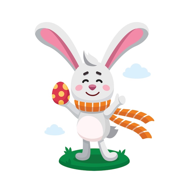 Vector paaskonijn konijn hare toont duim omhoog teken geschilderd ei vector digitale illustratie plat ontwerp
