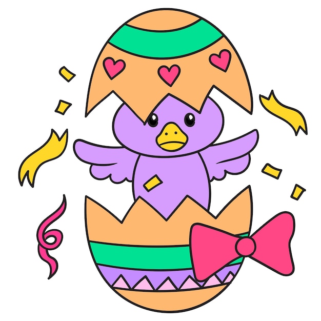 Paasviering kuikens geboren uit eierschalen. illustratie kunst, doodle pictogram afbeelding kawaii.