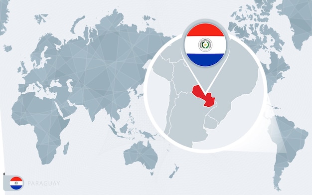 pacific centered world map with magnified paraguay.