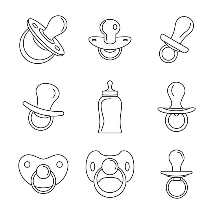 Vector pacifier baby care child icons set