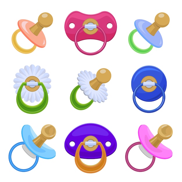 Pacifier icons set, cartoon style