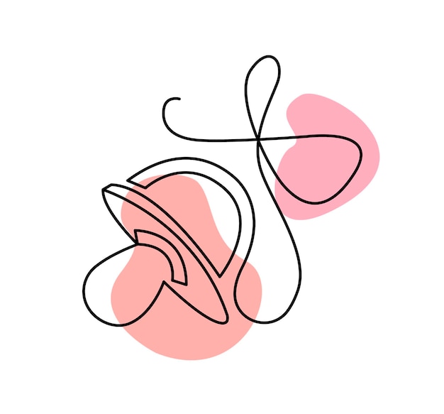 A pacifier in a linear style against a background of pink spots