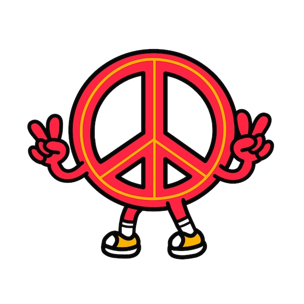 Vector pacifism sign show peace gesture. vector hand drawn doodle 90s style cartoon character illustration. isolated on white background. funny peace sign,pacifist,pacifism,hippie cartoon mascot logo concept