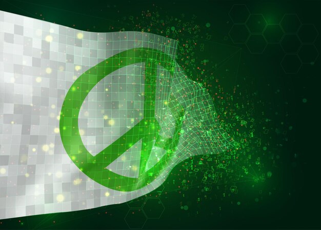 Pacifism, on vector 3d flag on green background with polygons and data numbers