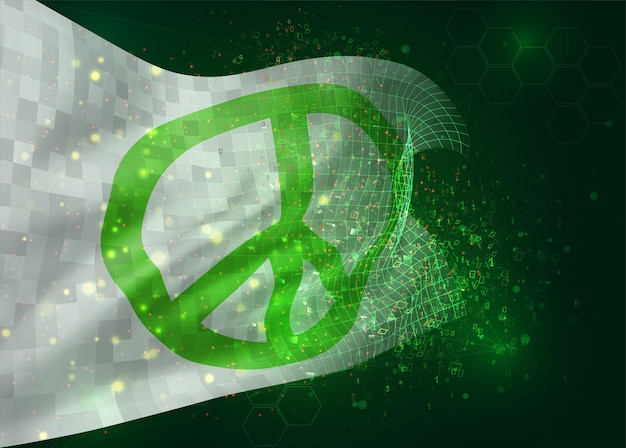 Pacifism, on vector 3d flag on green background with polygons and data numbers