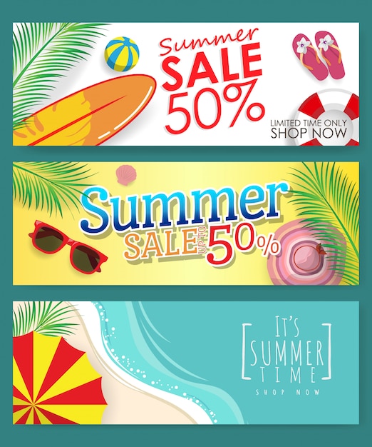 Vector pack of 3 template banner for summer sale discount promotion