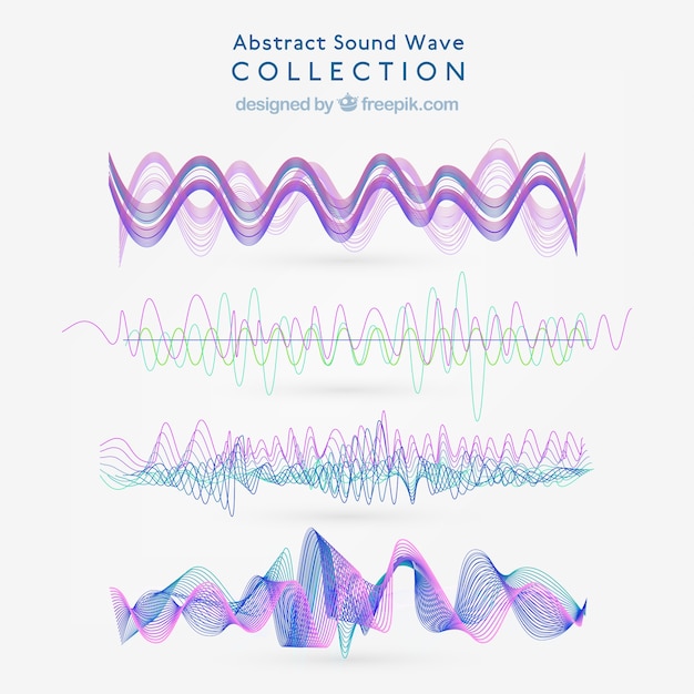 Pack of abstract sound waves with purple details