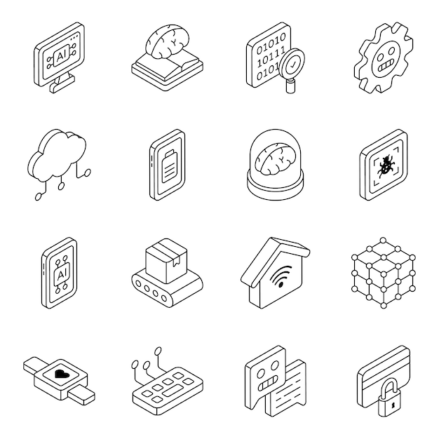 Pack of ai technology icons Perfect match for website and Mobile UI Application