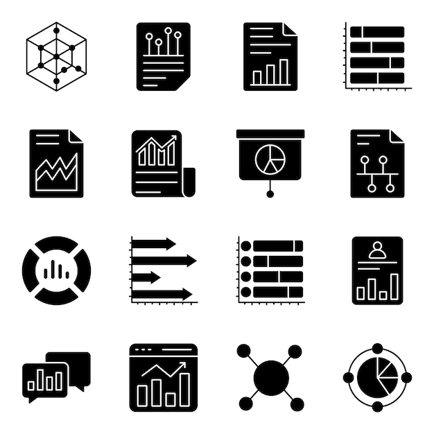 Pack of analytics and infographic flat icons