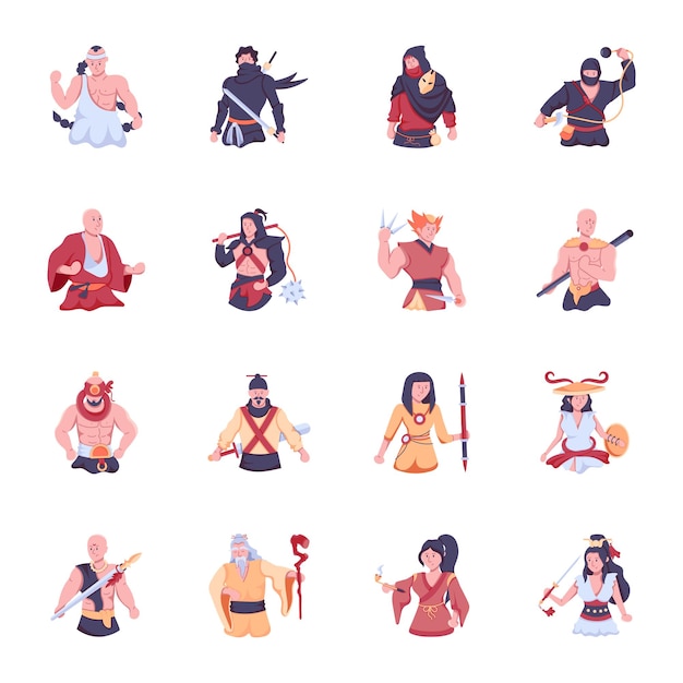 Pack of Ancient Fighters Flat Icons