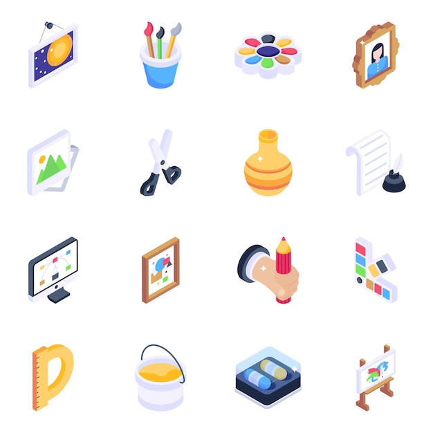 Pack of Art Tools Isometric Icons