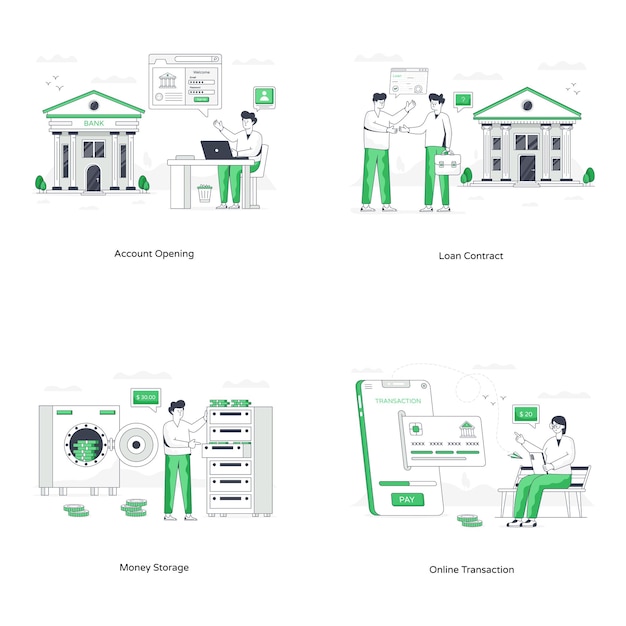 Vector pack of bank accounts flat illustrations