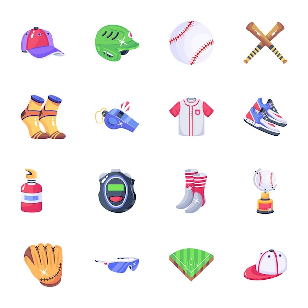 Pack of baseball 2d icons