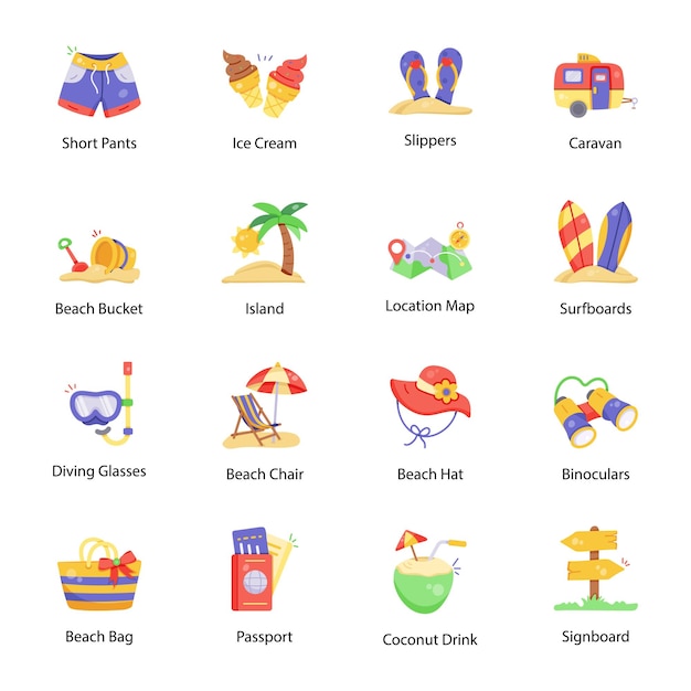 Pack of Beach Flat Icons