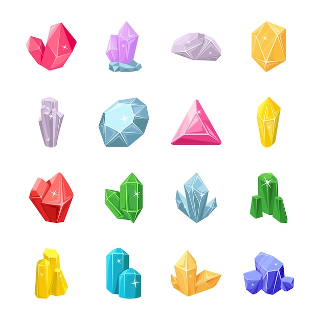 Vector pack of beautiful crystals 2d icons