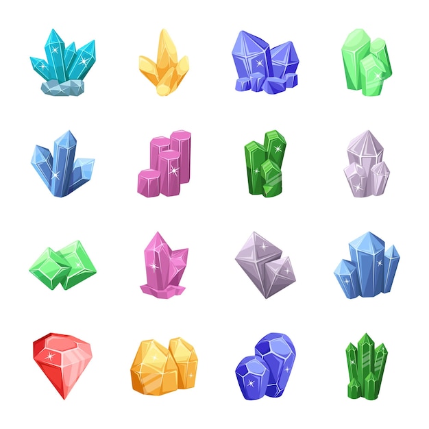 Vector pack of beautiful crystals 2d icons