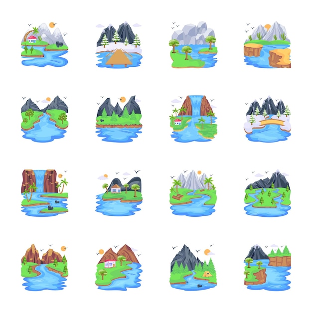 Pack of Beautiful Mountains Flat Vector Designs