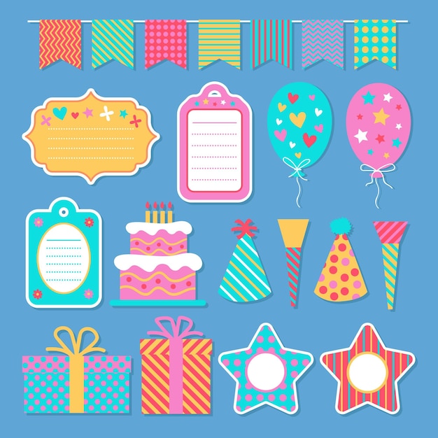 Vector pack of birthday scrapbook elements