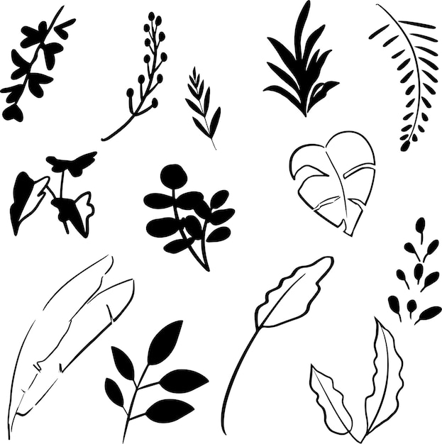 Vector pack of black leaves silhouette