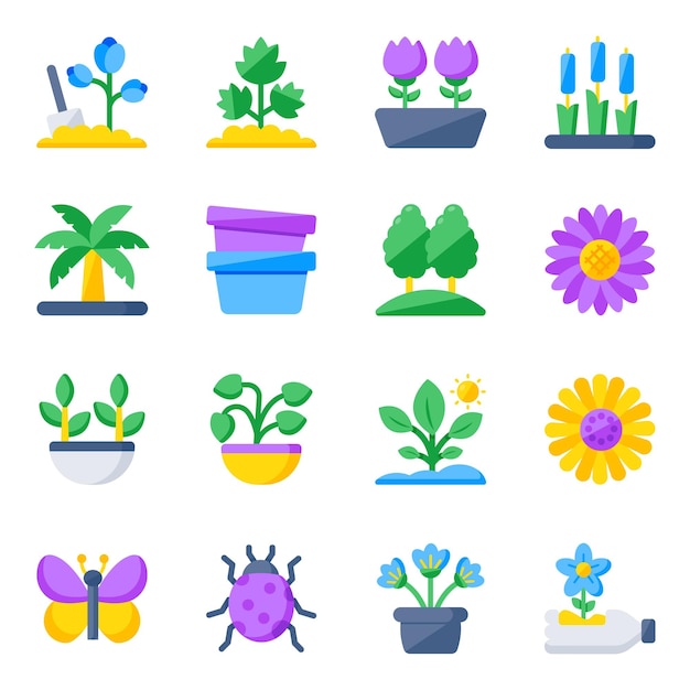 Pack of Blooms Flat Icons