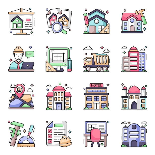 Vector pack of building flat icons