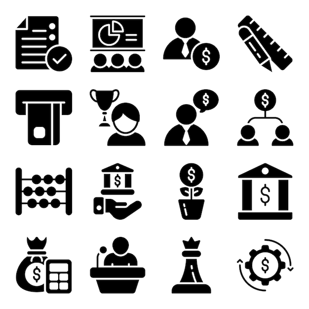 Pack of Business and Ecommerce Glyph Icons