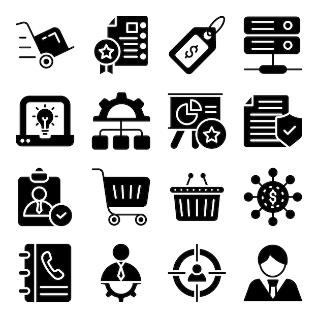 Vector pack of business shopping glyph icons