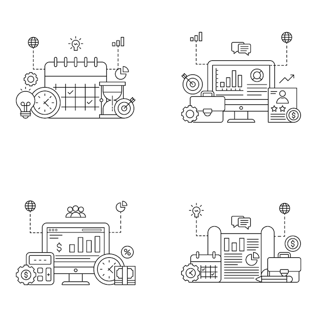 Vector pack of business and startup linear illustration