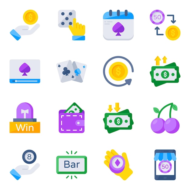Vector pack of casino gambling and bar flat icons