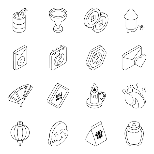 Vector pack of chinese new year line icons