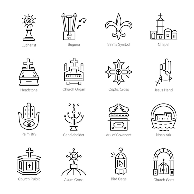 Vector pack of christian belief linear icons