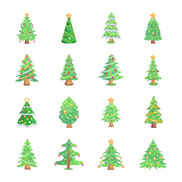 Confezione di illustrazioni piatte di alberi di natale