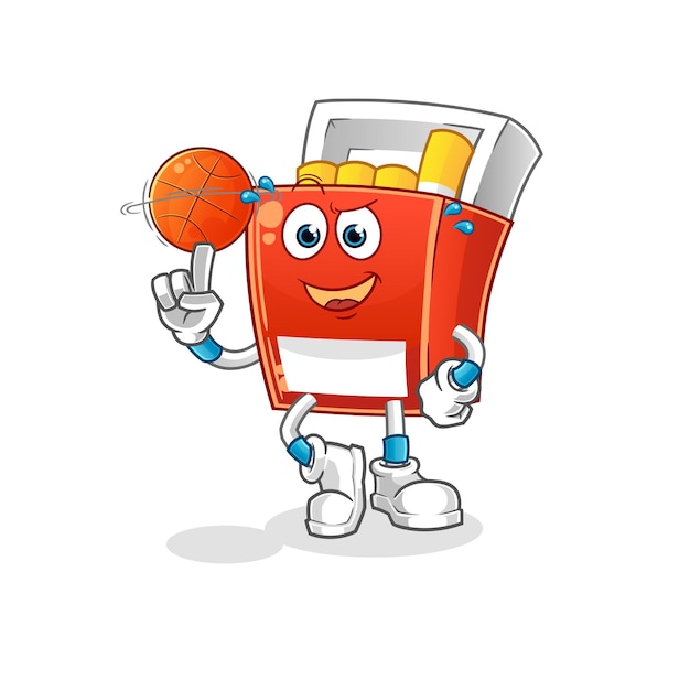 Pacchetto di sigarette che giocano a basket ball mascotte cartoon vectorxa