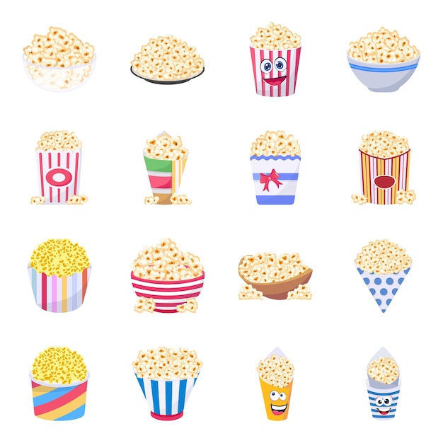 Pack of Cinema Popcorn Flat Vectors