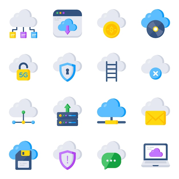 Pack of Cloud Hosting Flat Icons